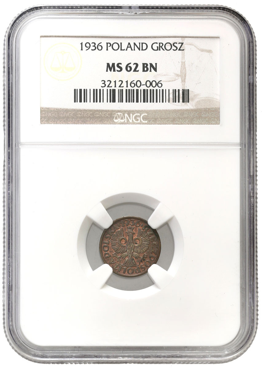 II RP 1 grosz 1936 NGC MS62 BN